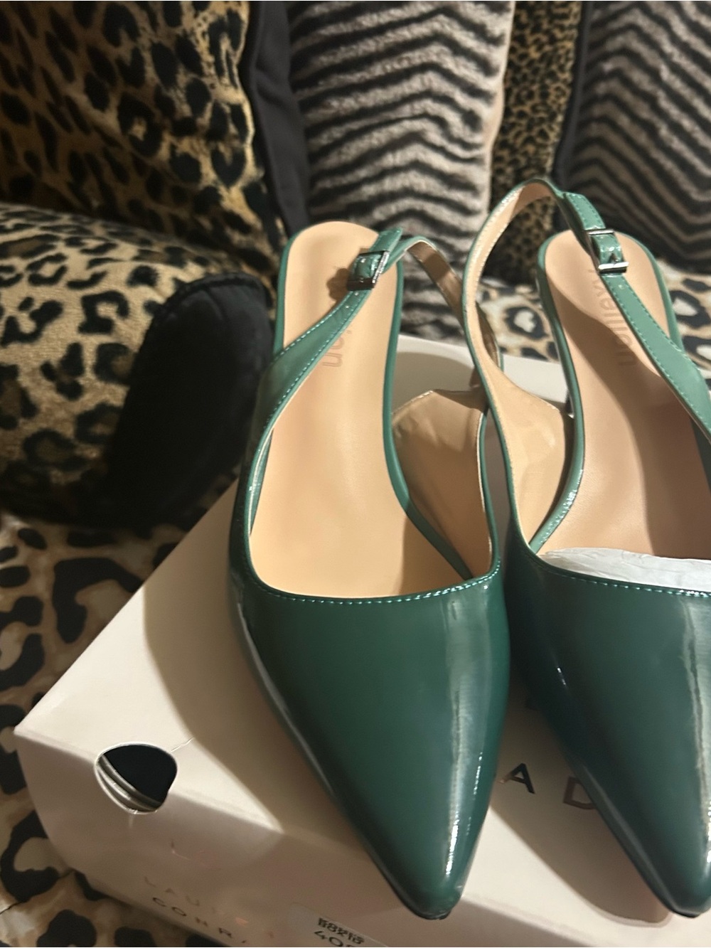 Women's Emerald Patent Slingback Pointed-Toe Heels